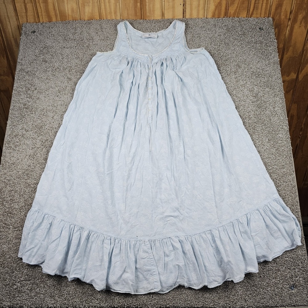 Vintage 90s Eileen West Small Queen Anne's Lace Nightgown Sleepwear Cotton Blue